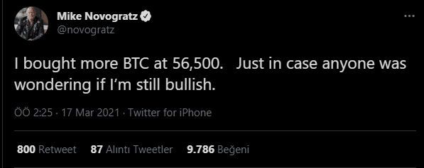 Milyarder Mike Novogratz, 56.500 Dolardan Bitcoin Satın Aldı Milyarder Mike Novogratz, 56.500 Dolardan Bitcoin Satın Aldı